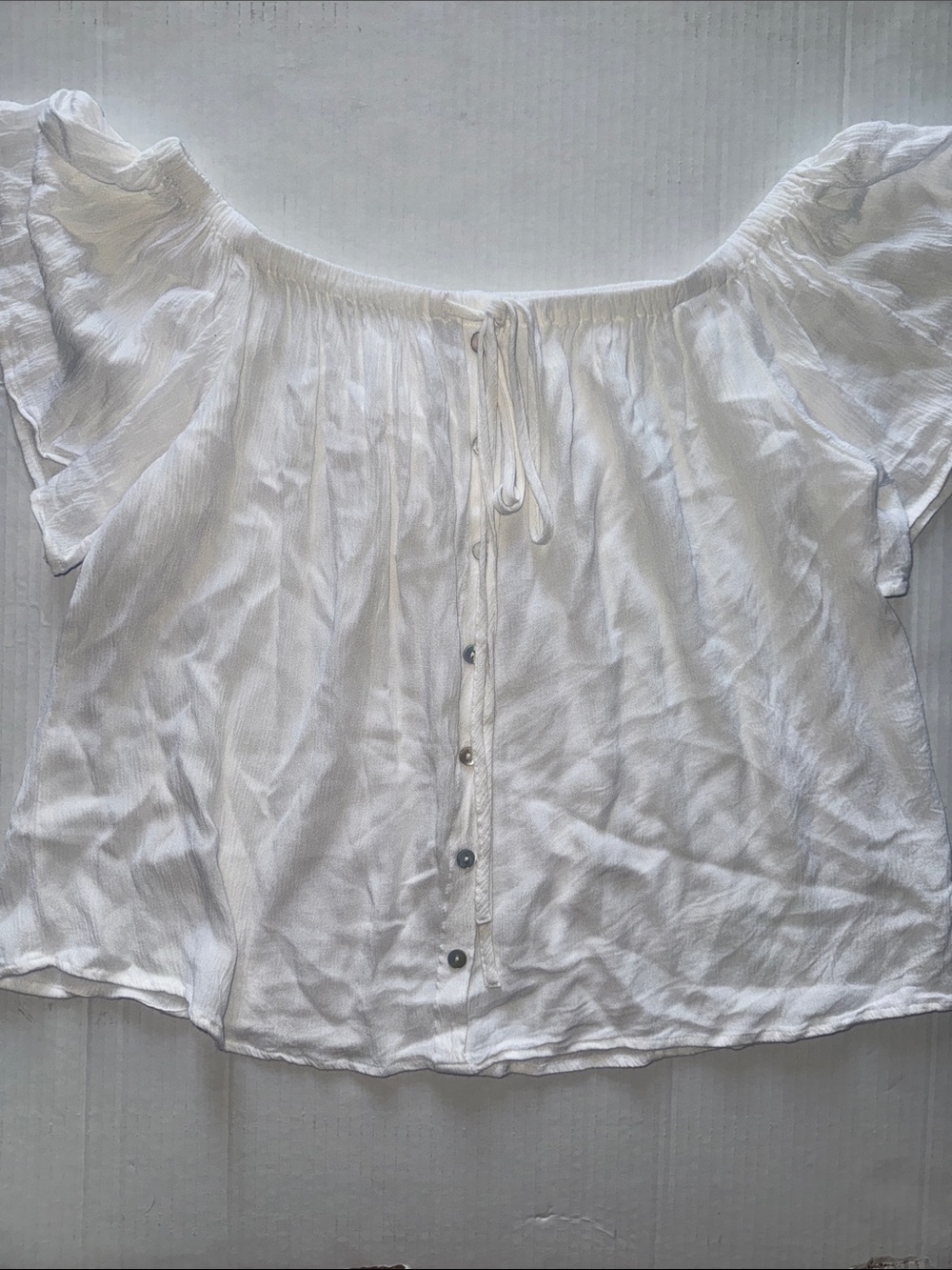 Express White Off-the-Shoulder Button-Front Peasant Blouse
